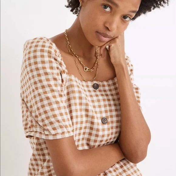 Madewell Gingham Jacquard Square-Neck Puff-Sleeve Top - Picture 3 of 6